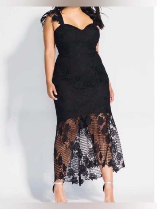 City Chic Dresses & Skirts - Black Lace Midi Dress with Scalloped Neckline city chic